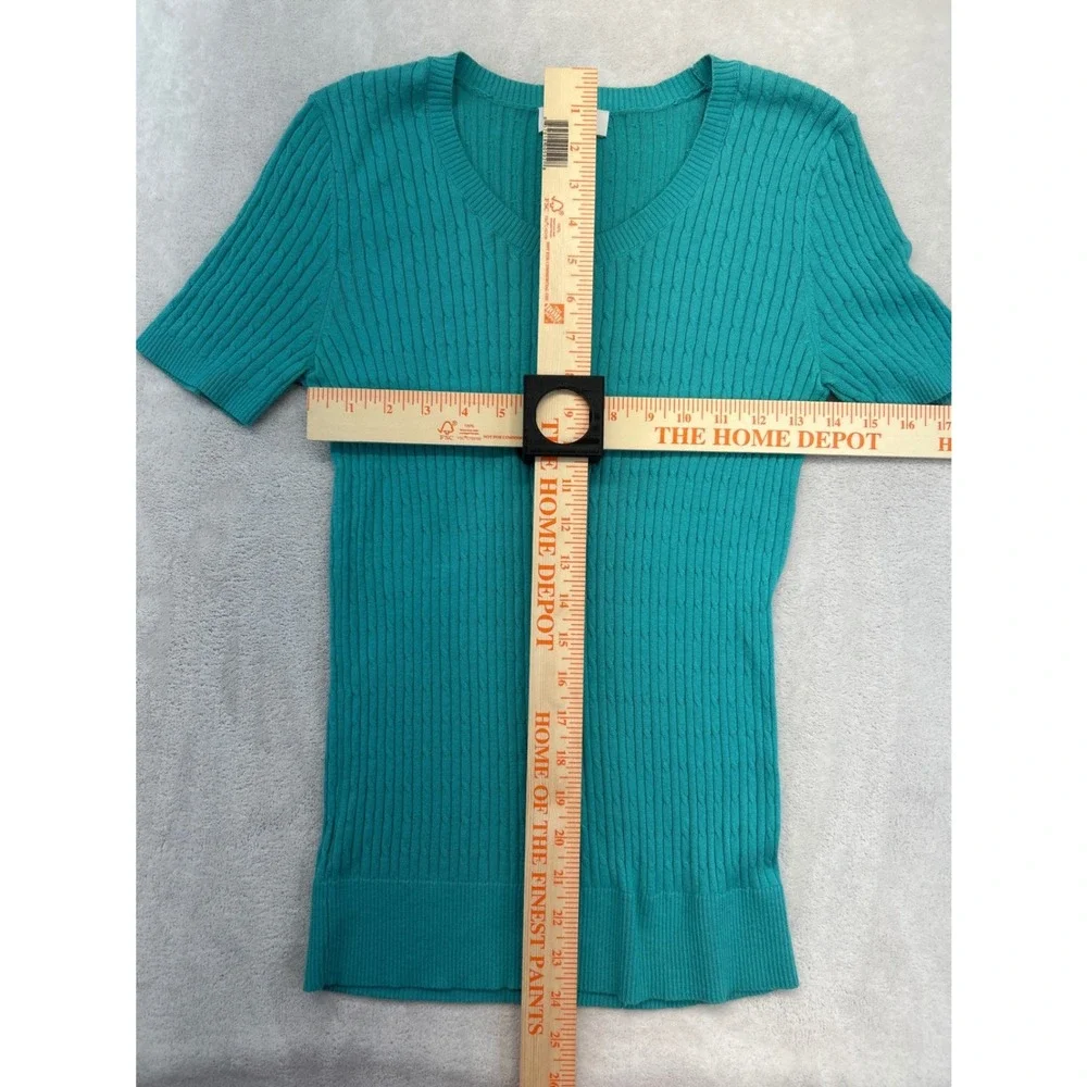 Ann Taylor LOFT Sweater Womens S Teal Short Sleeve Cable Knit‎ Cotton Scoop Neck